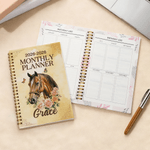 Personalized Horse Theme Name 2026-2028 Spiral Planner Notebook with Monthly Planner Pages Birthday New Year Gift for Horse Lovers Friends
