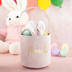 Gepersonaliseerde Schattig Konijnenoor Pluche Buideltas met  Pluizenbolstaart en Naam Paasmand voor Eierenzoeken en Verjaardagscadeau voor Kinderen