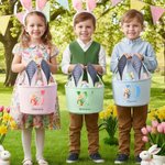 Personalisierter gestreifter Osterkorb im Aquarell-Osterhasen-Design | mit Namen und Initiale | mit Hasenohren | Ostern Eiersuche Geschenk für Kinder