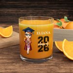 Personligt tecknad Graduate Character 10oz Whiskeyglas med namn och år Grattis Graduation Present till skolkamrater Vänner