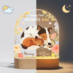 Personlig söt blomma djur akryl nattlampa med namn och träbas rumsdekoration födelsedag mors dag present till ny mamma