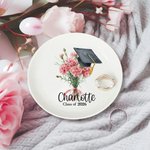 Personalized Birth Flower Bouquet Graduation Cap Ceramic Jewellery Dish with Name and Year Graduation Gift for Her