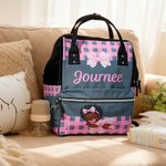 Personalized Cute Black Little Girl Pink Bow Large Capacity Canvas Diaper Bag with Name and Handle Baby Shower First Mother's Day Gift for Mom