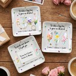 Personalised Birth Flower Square Ceramic Trinket Jewellery Dish with Name and Title Birthday Affirmation Gift for Friends Sisters Besties
