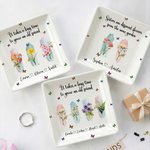 Personalised Birth Flower Square Ceramic Trinket Jewellery Dish with Name and Title Birthday Affirmation Gift for Friends Sisters Besties