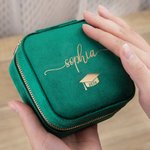 Personalized Graduation Cap Velvet Jewelry Travel Organizer Box with Name Graduation Gift for Class of 2026 Graduates