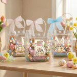 Borsa PVC trasparente personalizzata con nome, iniziale e fiocco, stampa a tema Pasqua - Regalo per bambini