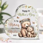 Personalised Parent-Child Cartoon Animal Heart Acrylic Plaque with Name and Year Home Decor Mother's Day Birthday Gift for New Mom
