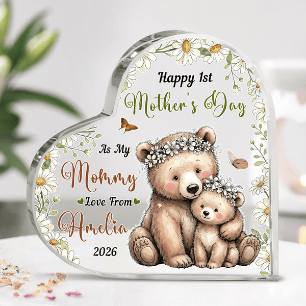 Personalised Parent-Child Cartoon Animal Heart Acrylic Plaque with Name and Year Home Decor Mother's Day Birthday Gift for New Mom