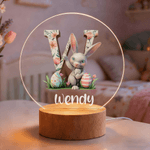 Personalised Flower Easter Bunny Initial LED Night Light with Name and Wooden Base Room Decor Birthday Easter Party Gift for Kids
