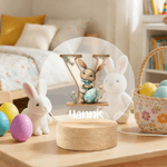 Personalised Flower Easter Bunny Initial LED Night Light with Name and Wooden Base Room Decor Birthday Easter Party Gift for Kids