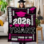 Personalized Class of 2026 You Did It  Graduation Cap Soft Throw Blanket with Name and Year Home Decor Graduation Party Gift for Graduates