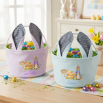 Personalisierte niedliche Kaninchen Ostereier Ohren Streifen Osterkorb mit Namen Ostern Party Gunst Eier jagen Geschenk für Kinder