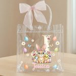 Borsa PVC trasparente personalizzata con nome, iniziale e fiocco, stampa a tema Pasqua - Regalo per bambini