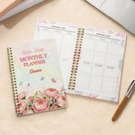 Personalized Birth Flower Butterfly 2026-2028 Planner A5 Spiral Notebook with Name and Monthly Planner Pages Birthday Gift for Women