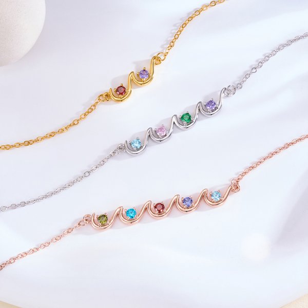 Collier personnalisé 1-6 pierres de naissance de la famille Bijoux délicats Anniversaire Fête des mères Cadeau pour Maman Grand-mère Famille