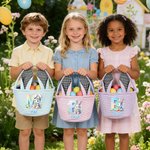 Personlig söt randig påskkorg med kaninöron anpassad med namn och initialer perfekt som påskpresent eller äggjaktsväska för barn