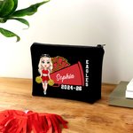 Personalisierte Cartoon Cheerleader Horn Pom-poms Schminktasche mit Namen und Datum Graduierung Team Sport Geschenk für Frauen Mädchen