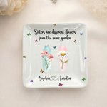 Personalised Birth Flower Square Ceramic Trinket Jewellery Dish with Name and Title Birthday Affirmation Gift for Friends Sisters Besties