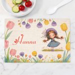Personligt underlägg i linne med namn och blommönster perfekt för picknick och skolstart och födelsedagspresent till barn
