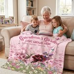 Personalised 1-12 Birth Flowers Soft Throw Blanket with Names and Text Home Decor Mother's Day Birthday Gift for Grandma