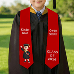 Personalised Cartoon Character Multi-Colour Graduation Sash with Name and Year Graduation Party Gift for Preschool Kindergarten
