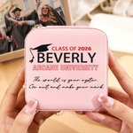 Boîte à bijoux portable en cuir PU avec nom et année Cadeau de fin d'études personnalisé pour les diplômés de la promotion 2026