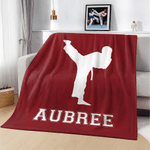 Personalised Taekwondo Silhouette Soft Throw Blanket with Name Home Decor Daily Use Birthday Gift for Taekwondo Enthusiasts