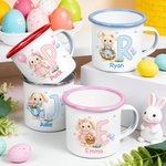 Gepersonaliseerde 355 ml Emaille Mok met Konijntje Initiaal en Naam voor Dagelijks Gebruik Cadeau voor Paaseierenjacht of Feestje voor Kinderen