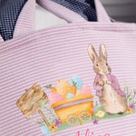 Personalisierte niedliche Kaninchen Ostereier Ohren Streifen Osterkorb mit Namen Ostern Party Gunst Eier jagen Geschenk für Kinder