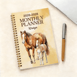 Personalized Horse Theme Name 2026-2028 Spiral Planner Notebook with Monthly Planner Pages Birthday New Year Gift for Horse Lovers Friends