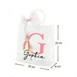 Sac cadeau transparent personnalisé avec lapin mignon initiale et nom - Cadeau chasse aux oeufs de Pâques pour enfants