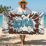 Personalisierte Graffiti-Stil schnell trocken überdimensioniert Mikrofaser Strandtuch mit Namen Sommer Urlaub Strand Party Geburtstag Geschenk für Kinder Freunde