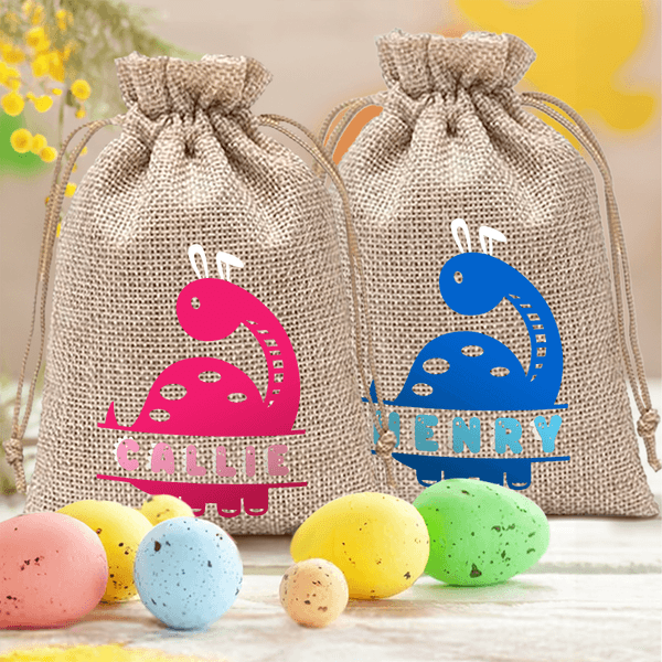 Gepersonaliseerd schattig konijn-oor dinosaurus koord Gift Bag met naam Pasen Hunting Party Gift voor jongens meisjes