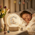 Personalised Flower Easter Bunny Initial LED Night Light with Name and Wooden Base Room Decor Birthday Easter Party Gift for Kids