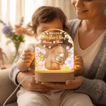 Personalized Flower Cute Bear Acrylic LED Night Light with Name and Wooden Base Mother's Day Birthday Gift for Mothers Kids