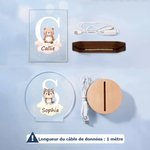 Veilleuse LED Personnalisée avec Nom et Motif d'Animal Décoraton de Chambre avec Socle en Bois Cadeau Anniversaire Noël pour Bébés Enfants