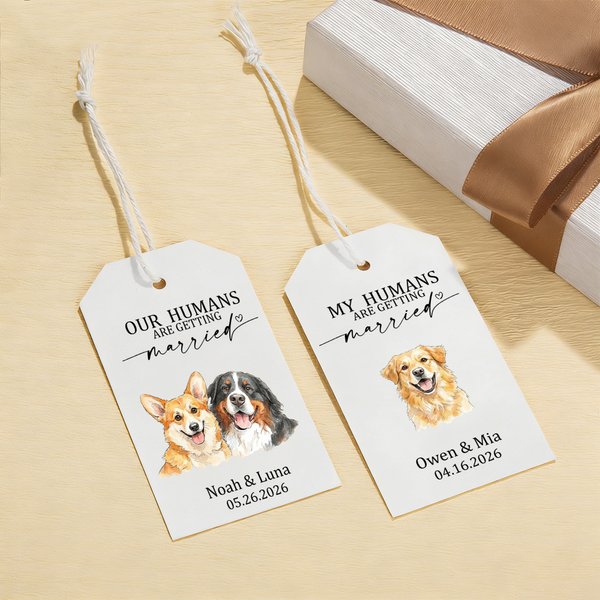 Personalised Watercolor Pet Portrait Tags Stickers Set with Text and Name Gift Decor Wedding Party Favor for Newlyweds Pet Lovers