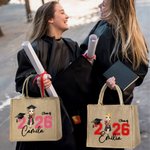 Personalized Cartoon Graduate Character Large Jute Tote Bag with Name Travel Essentials Graduation Gift for Women Men