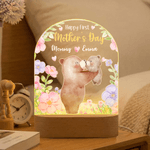 Personalized Flower Cute Bear Acrylic LED Night Light with Name and Wooden Base Mother's Day Birthday Gift for Mothers Kids