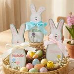 Personalised Cute Easter Bunny Wooden Ornament with Name Tabletop Decor Easter Party Gift for Family Kids