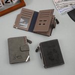 Portefeuille pour Homme Personnalisé avec Photo Initiale Prénom Gravés Porte-billet Triple-pli en Cuir Cadeau Anniversaire Fête des Pères