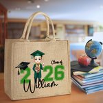 Personalized Cartoon Graduate Character Large Jute Tote Bag with Name Travel Essentials Graduation Gift for Women Men