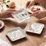 Personalised Birth Flower Square Ceramic Trinket Jewellery Dish with Name and Title Birthday Affirmation Gift for Friends Sisters Besties