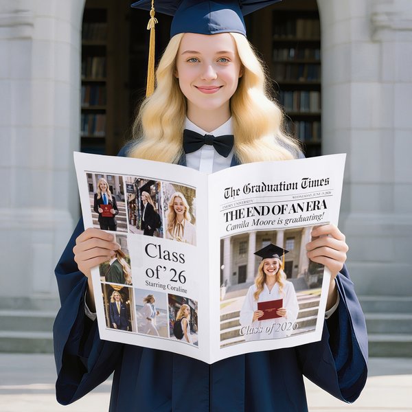 Personalised Graduation Newspaper with Name and Photo  for Flower Bouquet Graduation Gift for High School College Graduates