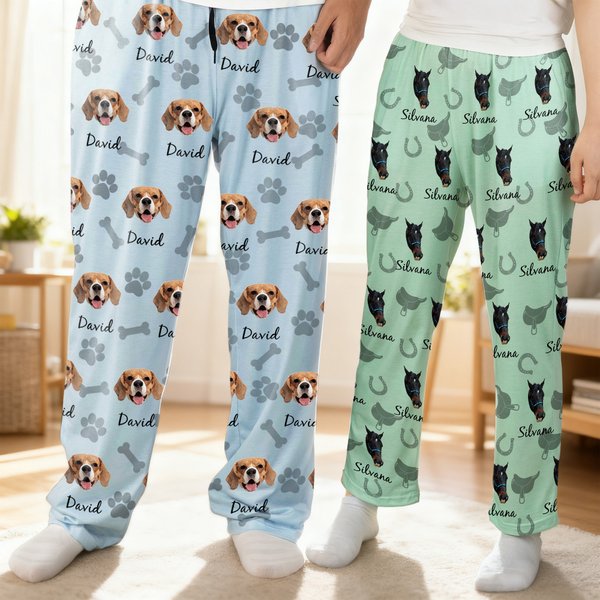 Personalized Paw Print Carrot Pet Photo Soft Skin-Friendly Pajama Pants with Name Birthday Gift for Family Friends Pet Lovers