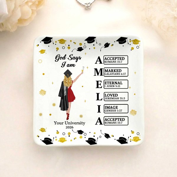 Personalizzato Cartoon Graduate Character Bible Name Ceramic Trinket Jewelry Dishish con anno e nome della scuola Graduation Gift for 2026 Graduates