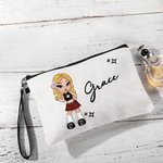 Personifierad tecknad retro mode flicka linne armband sminkväska med namn födelsedagsfest vänskap gåva för kvinnor