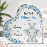 Personalized Cute Parent-Child Animal Heart Acrylic Plaque with Name and Year Home Decor Mother's Day Birthday Gift for New Mom