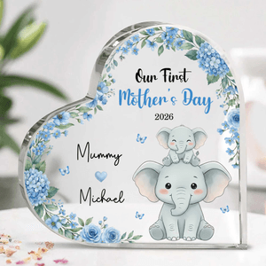 Personalized 1st Mother's Day Cute Parent-Child Animal Heart Acrylic Plaque with Name and Year Home Decor Mother's Day Birthday Gift for New Mom